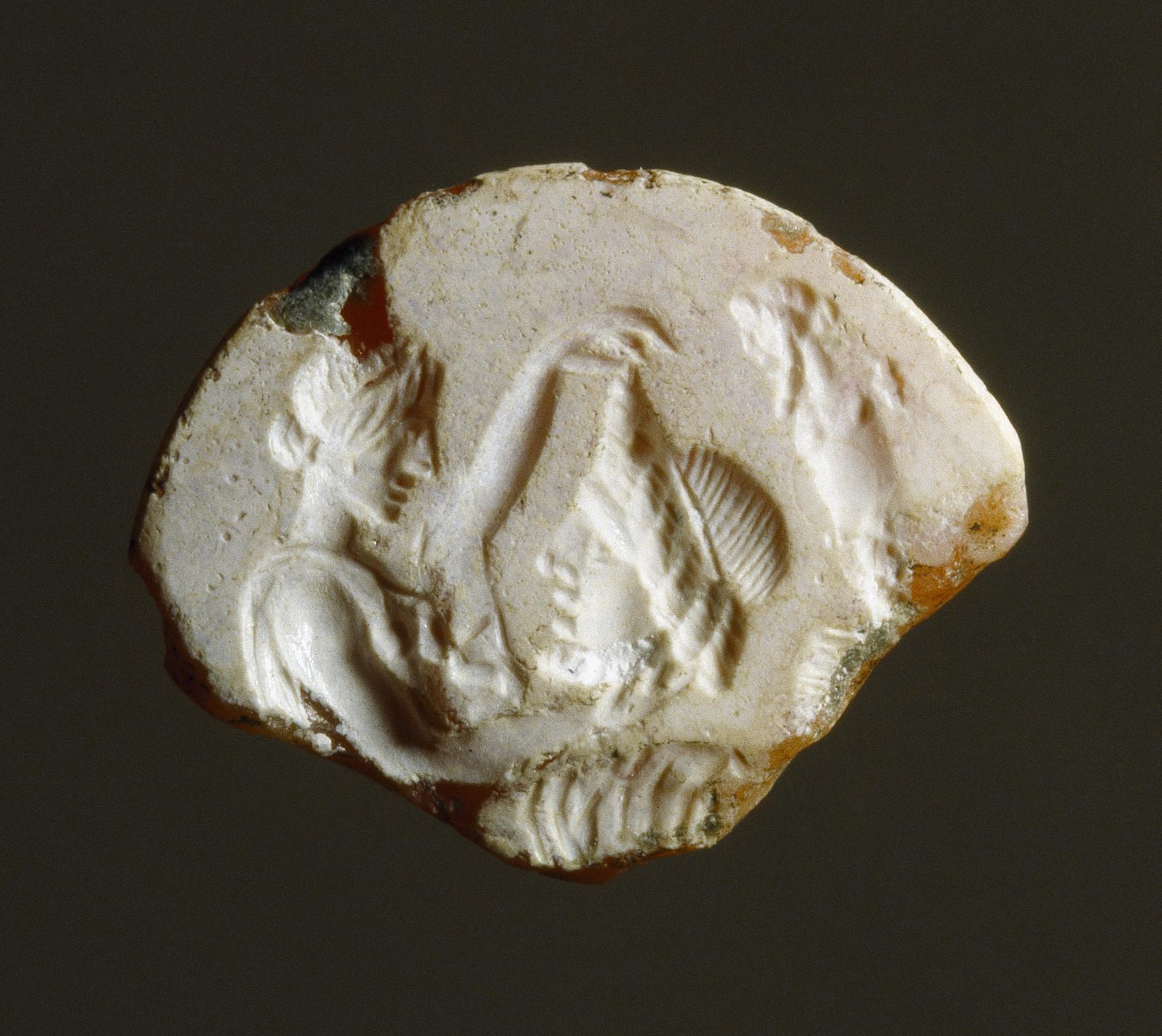Melpomene med en tragisk maske, siddende ved en Dionysos-herme, I536
