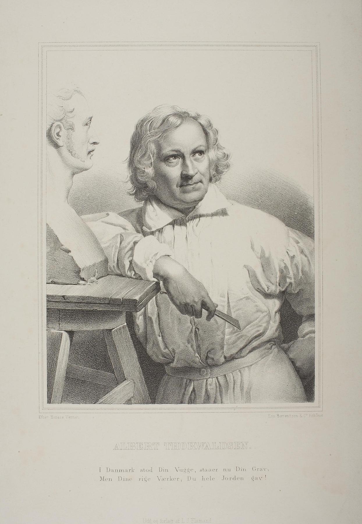 Portrait of Thorvaldsen modelling the bust of Vernet, E2095