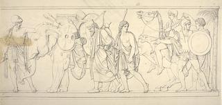 D179 Ung græsk kriger viser Thorvaldsen elefanten som passererer med persiske våben og det kosteligste skrin