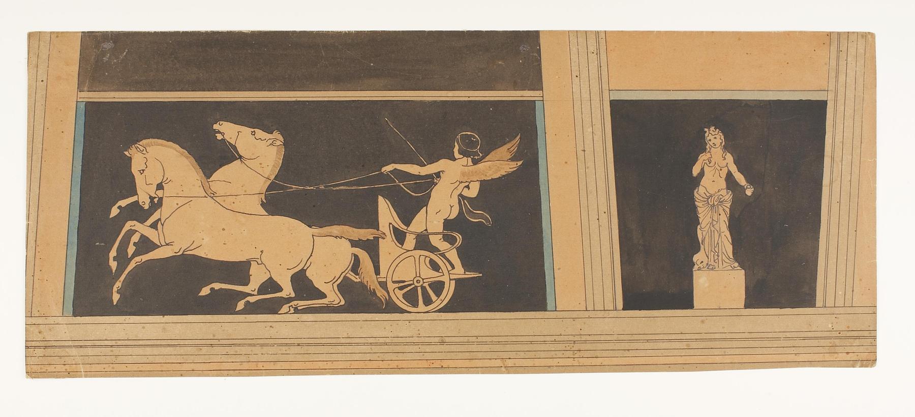 Amorin på en vogn med to stejlende heste. Psyche (?), D1790