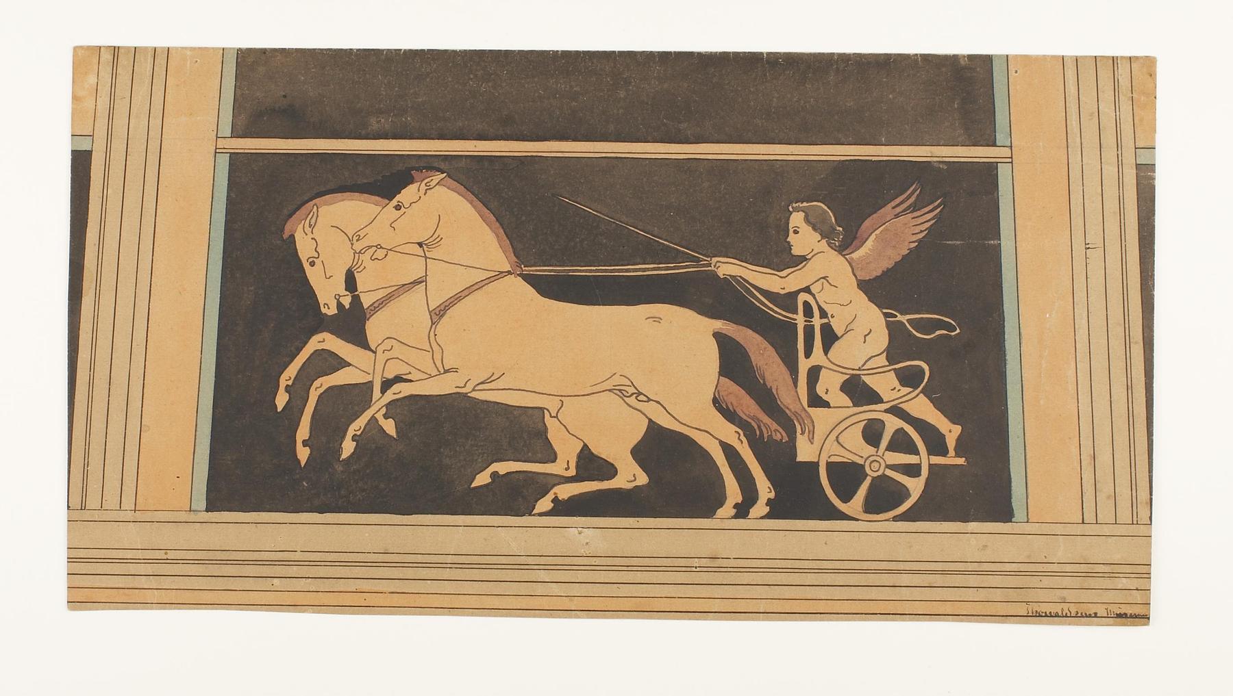 Amorin på vogn med heste der sætter af, D1792