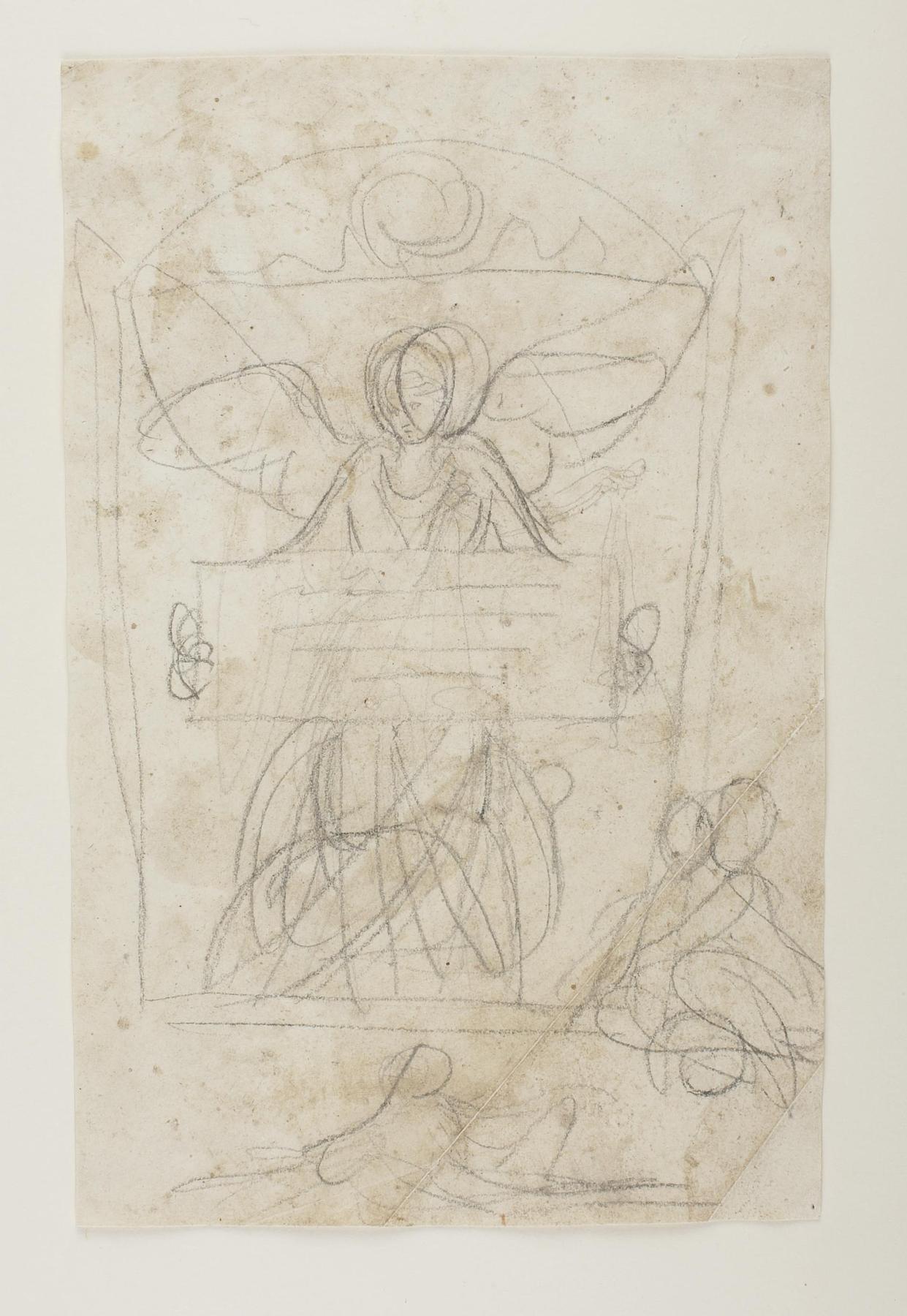 Ukendt gravmæle med engel, der holder en tavle. Flodguder, C181r