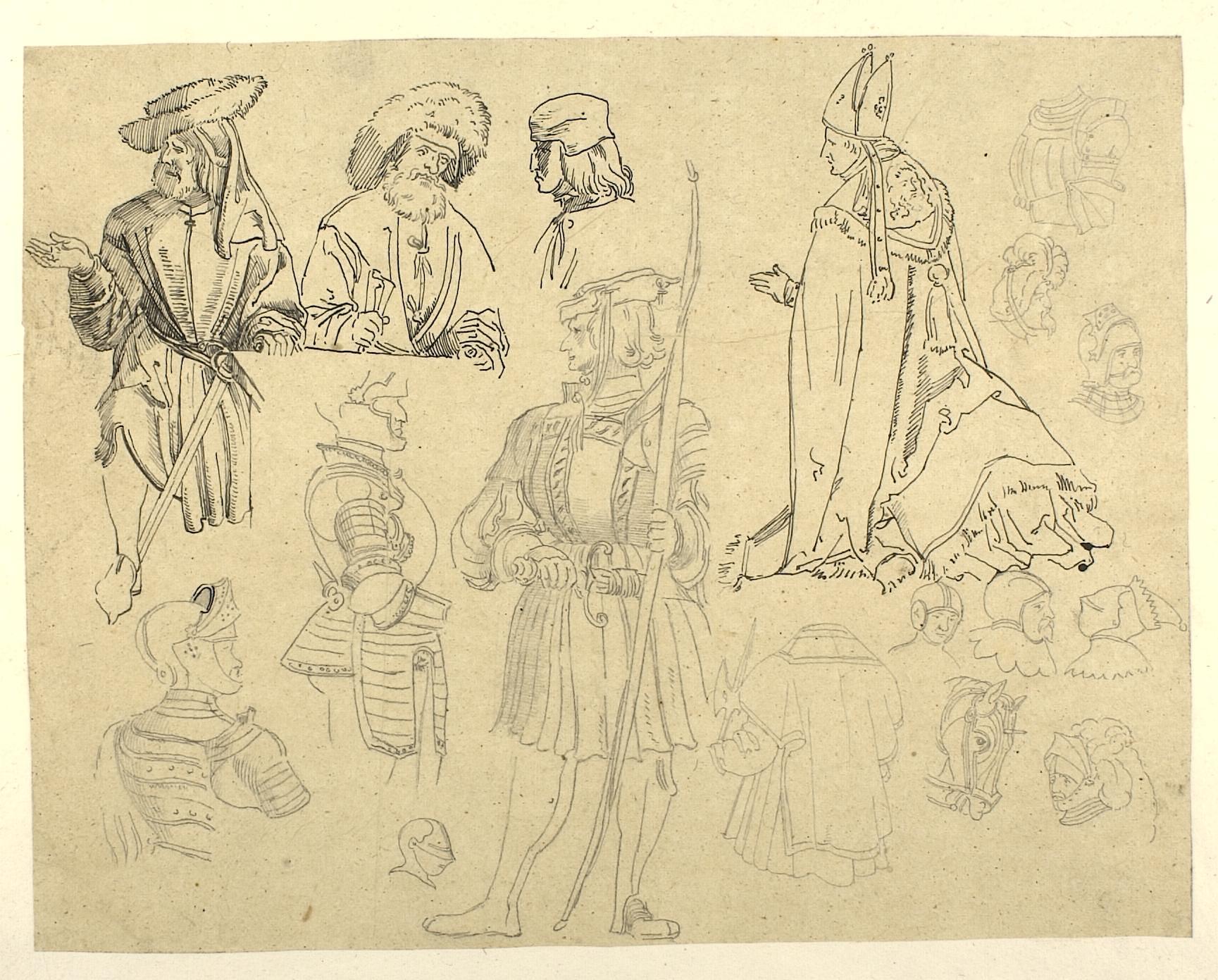 Mandlige figurer i dragter fra renaissancen og andet, D1113