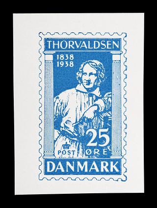 E2341,28 Prøvetryk af udkast til et dansk frimærke med Thorvaldsens portræt