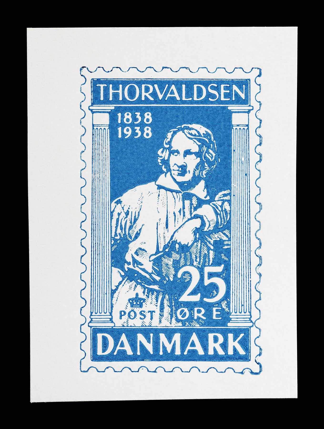 Prøvetryk af udkast til et dansk frimærke med Thorvaldsens portræt, E2341,28
