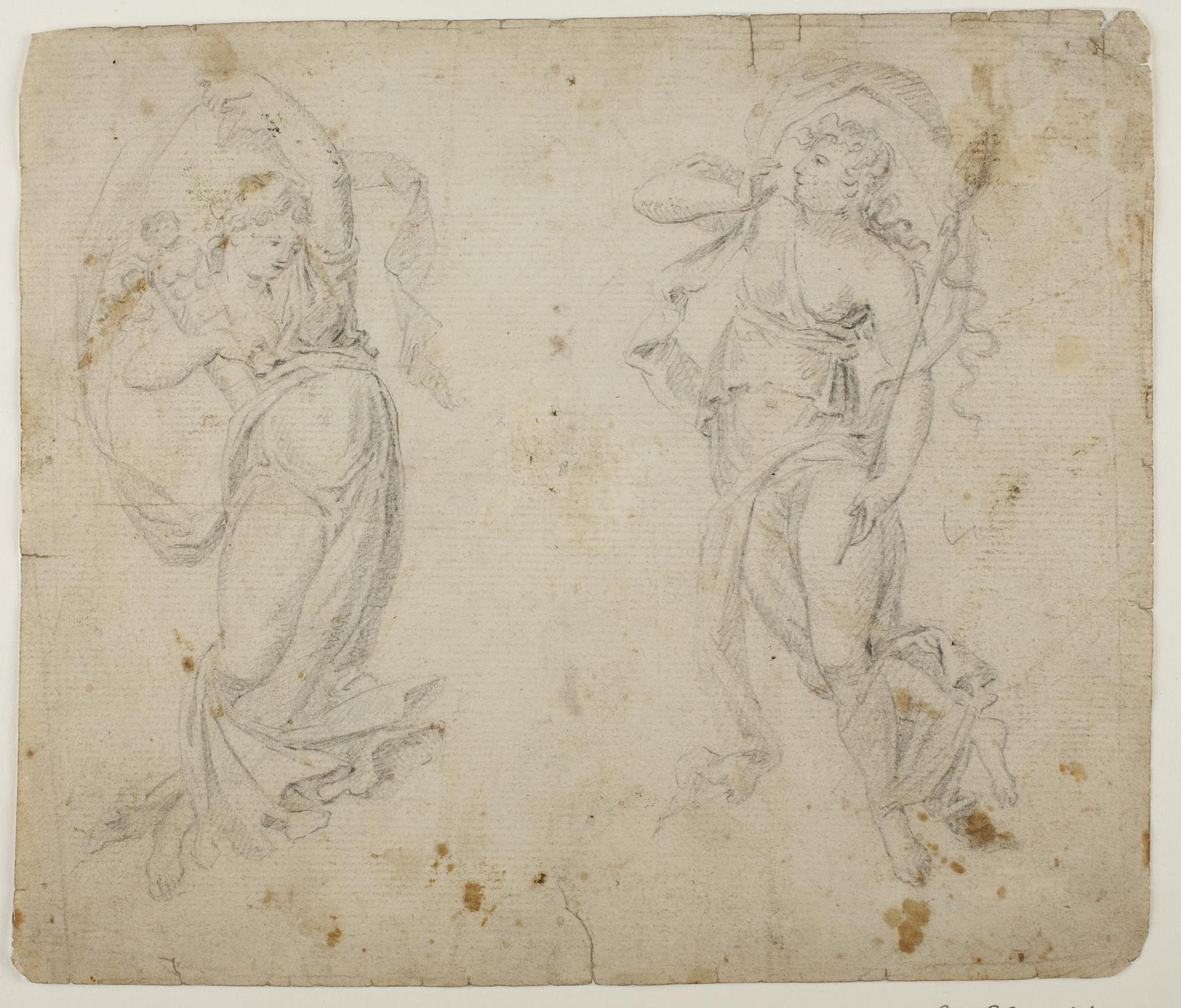 To svævende figurer, den ene med den efesiske Diana, C833,4