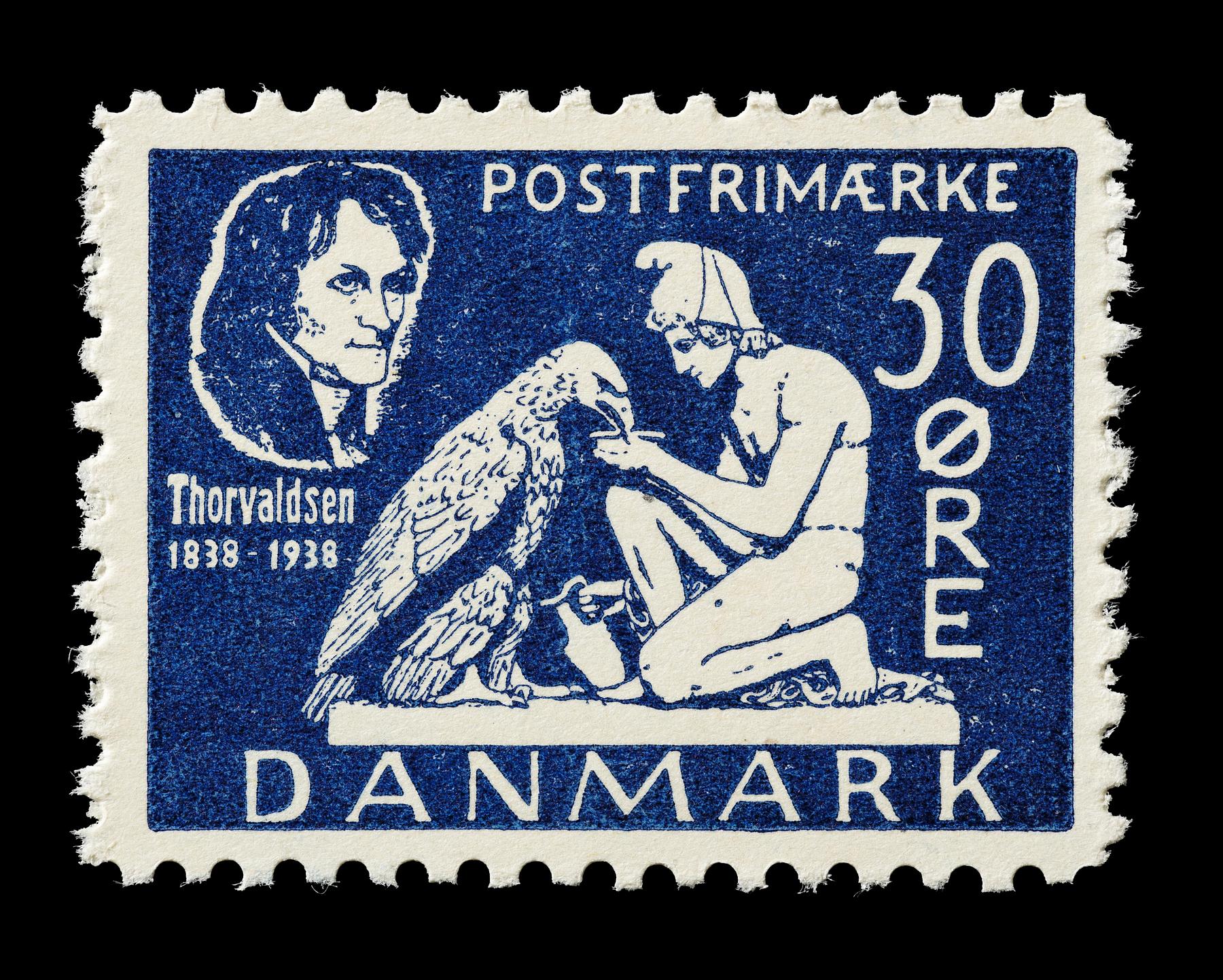 Prøvetryk af udkast til et dansk frimærke med Thorvaldsens Ganymedes med Jupiters ørn, E2341,25