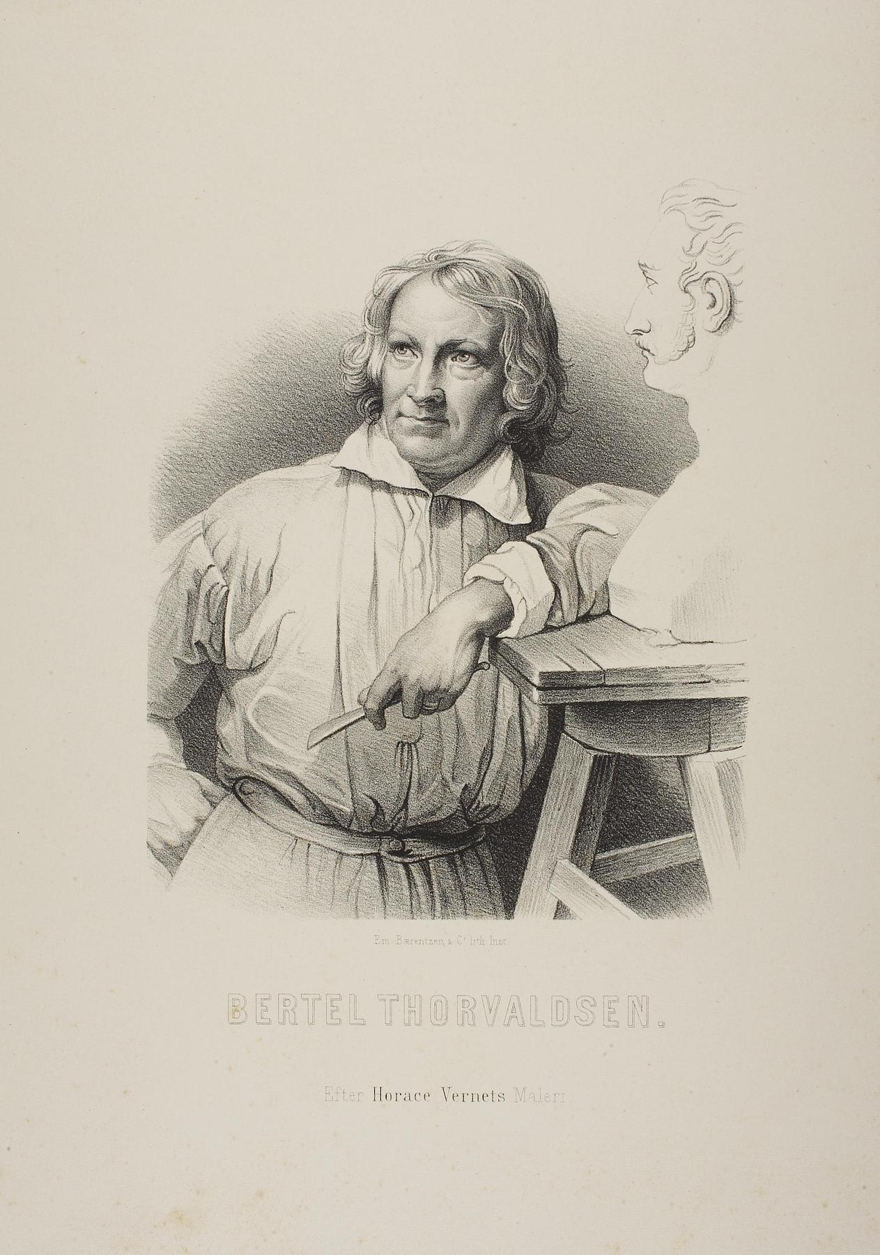 Portrait of Thorvaldsen modelling the bust of Vernet, E2105