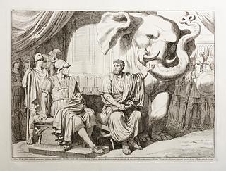 E943,46 Pirro Re di Epiro, credendo sgomentare Fabrizio Ambasciatore Romano con la vista improvisa di un Elefante