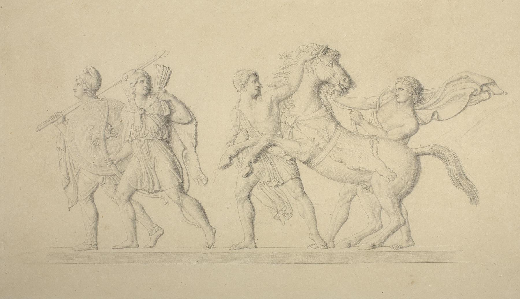 Alexander den Stores våbendragere efterfulgt af Bucephalus, D46
