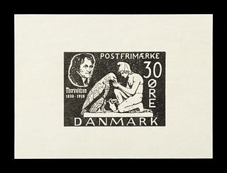 E2341,3 Prøvetryk af udkast til et dansk frimærke med Thorvaldsens Ganymedes med Jupiters ørn