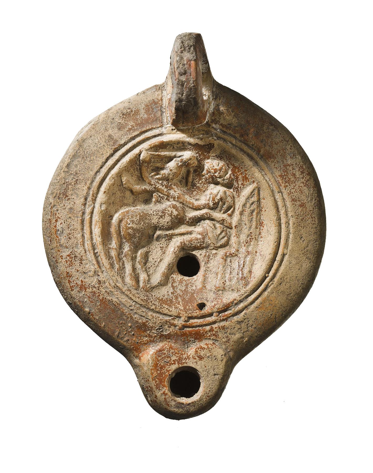 Lampe med erotisk scene mellem en kvinde og et æsel, H1197