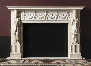 A735 Fireplace mantel with two caryatids and five cupids, festoons, and rosettes