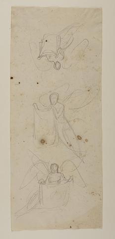 C177r Svævende engel, der holder et klæde med portrætskitse, til ubekendt gravmæle