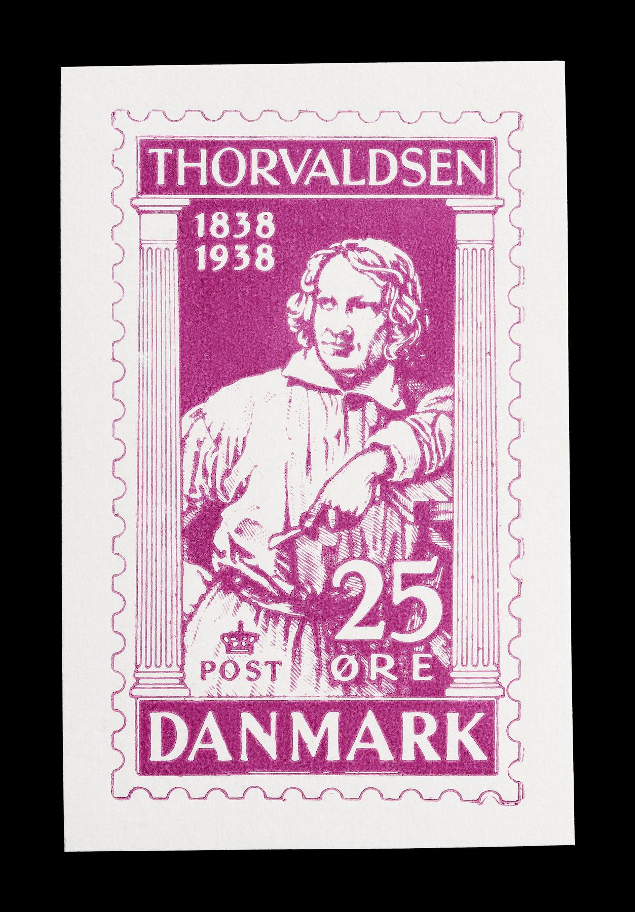 Prøvetryk af udkast til et dansk frimærke med Thorvaldsens portræt, E2341,32