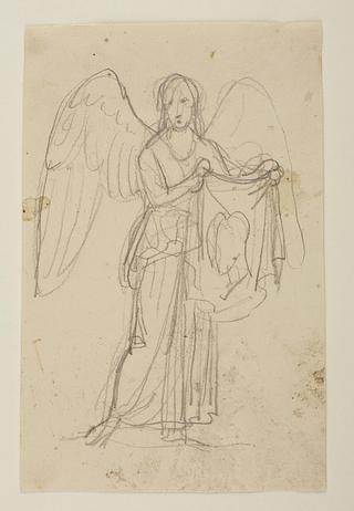 C176 Engel med klæde med to profilportrætter, til ubekendt gravmæle