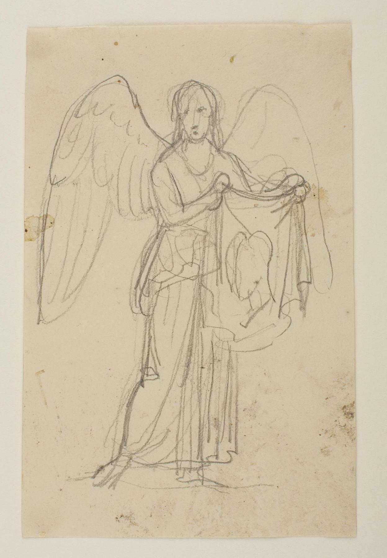 Engel med klæde med to profilportrætter, til ubekendt gravmæle, C176