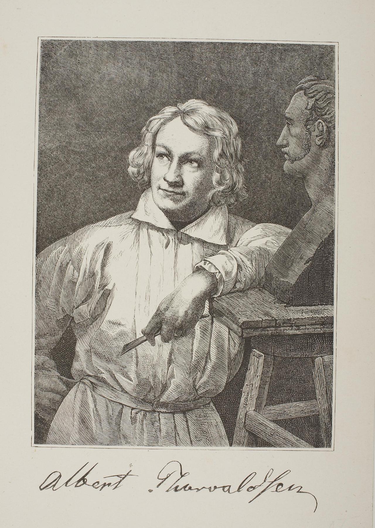 Portrait of Thorvaldsen modelling the bust of Vernet, E2109