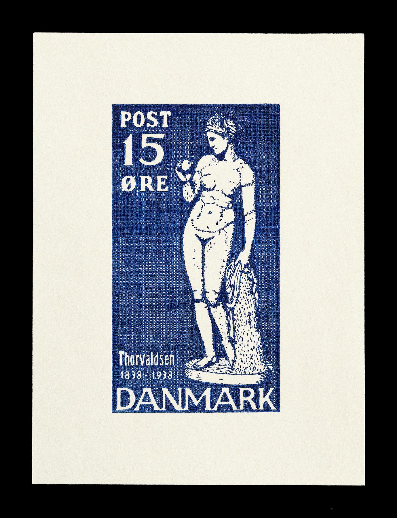 Prøvetryk af udkast til et dansk frimærke med Thorvaldsens Venus med æblet, E2341,7