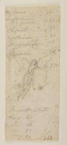 C177v Svævende engel, der holder et klæde med portrætskitse, til ubekendt gravmæle