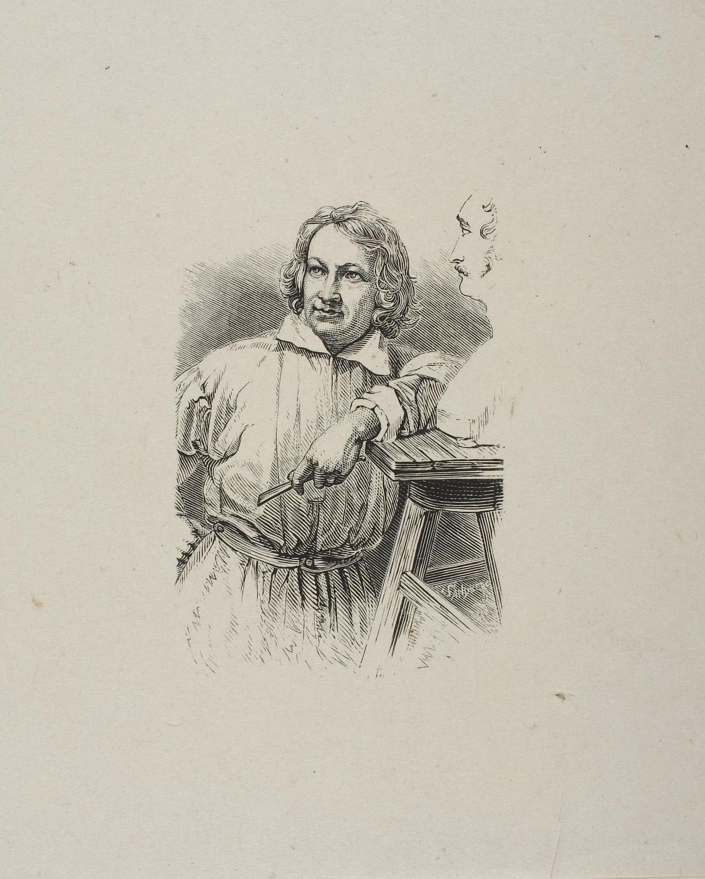 Portrait of Thorvaldsen modelling the bust of Vernet, E2112