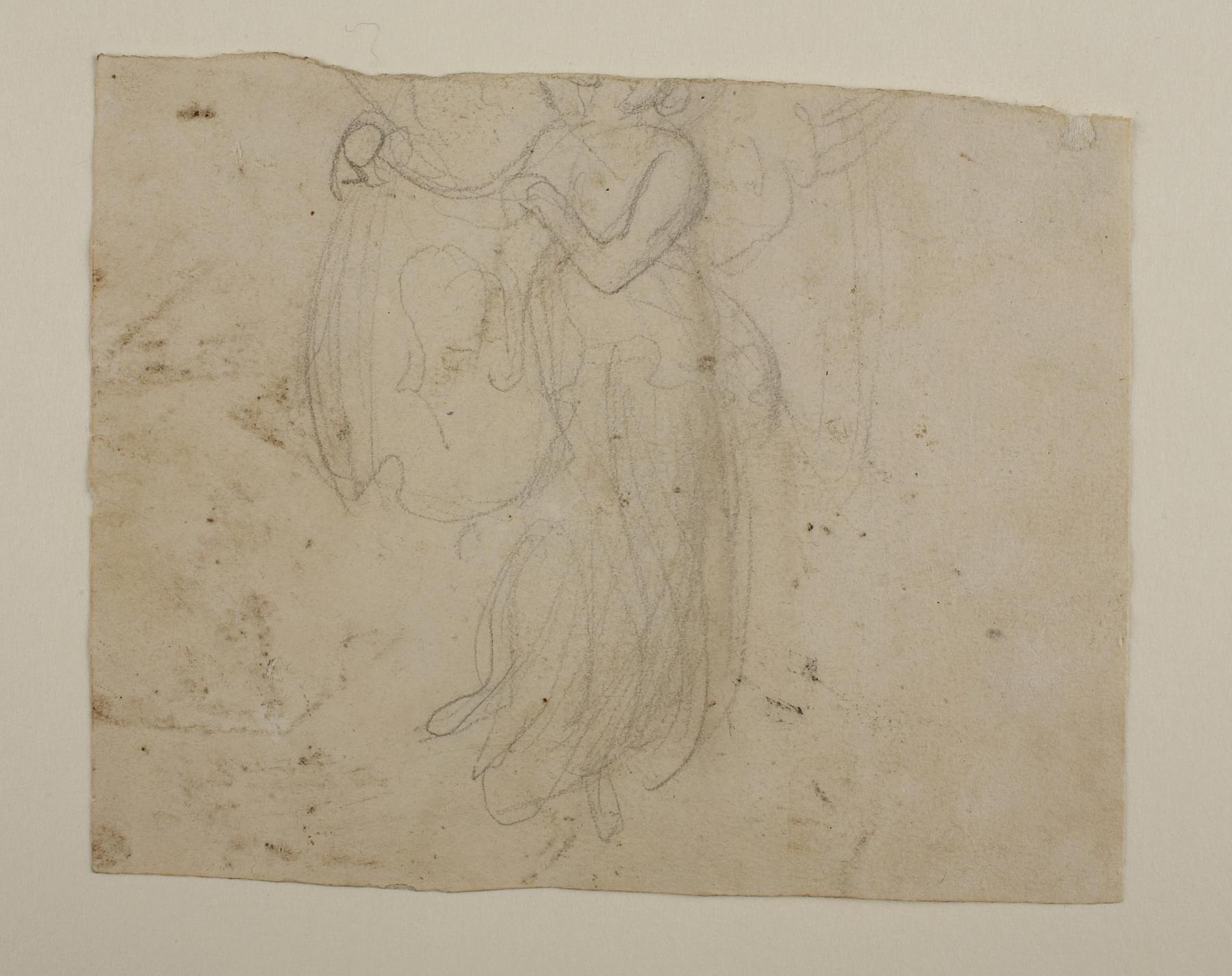 Hovering angel holding a cloth with a portrait sketch, for an unknown sepulchral monument, C180