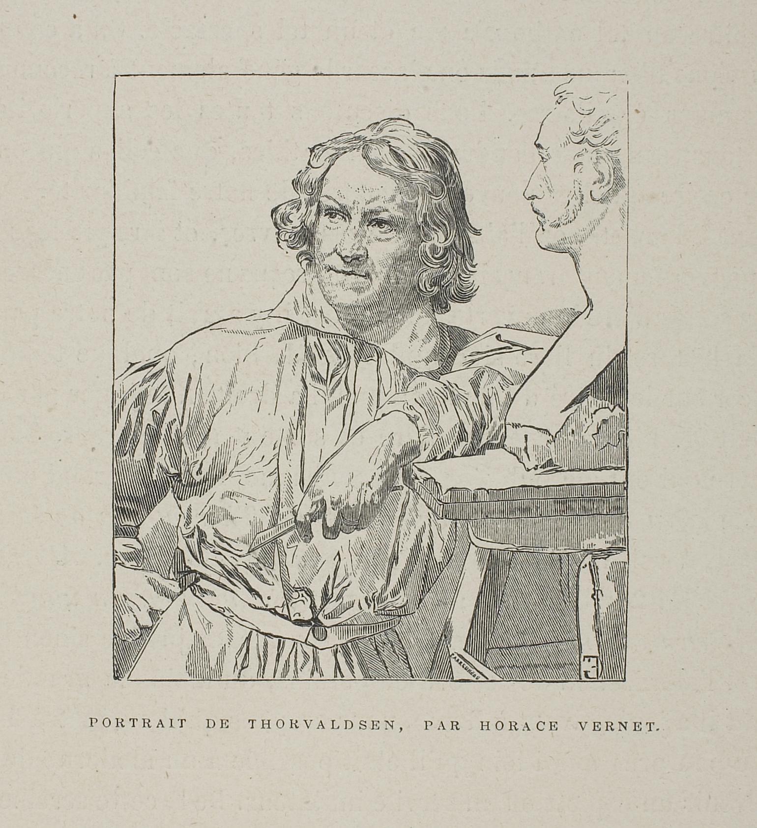 Portrait of Thorvaldsen modelling the bust of Vernet, E2115