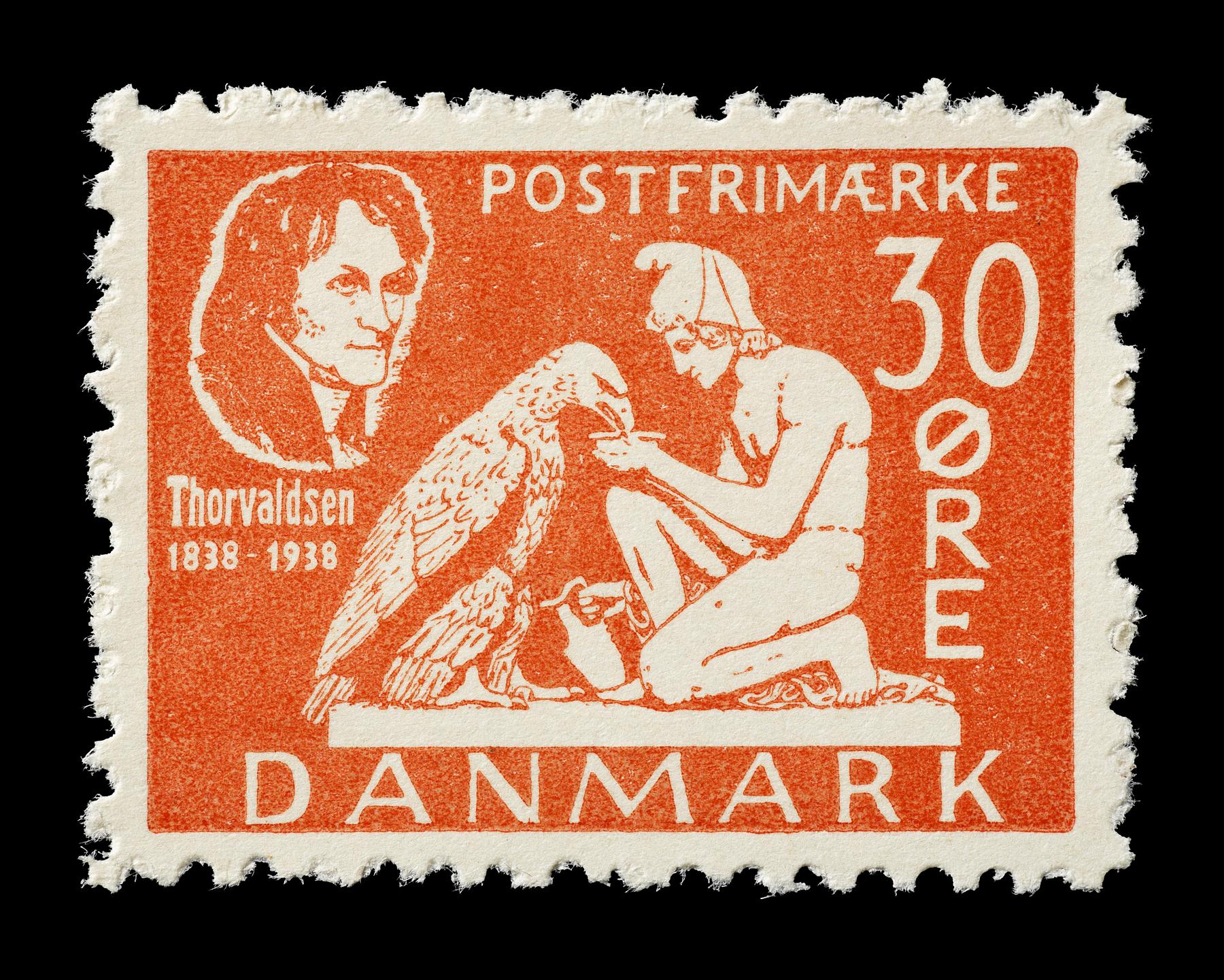 Prøvetryk af udkast til et dansk frimærke med Thorvaldsens Ganymedes med Jupiters ørn, E2341,24