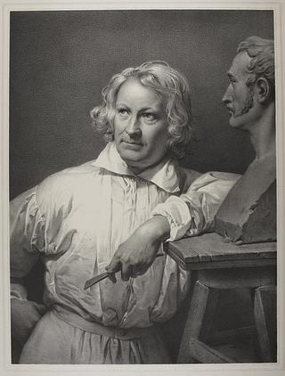 E19 Portrait of Thorvaldsen modelling the bust of Vernet