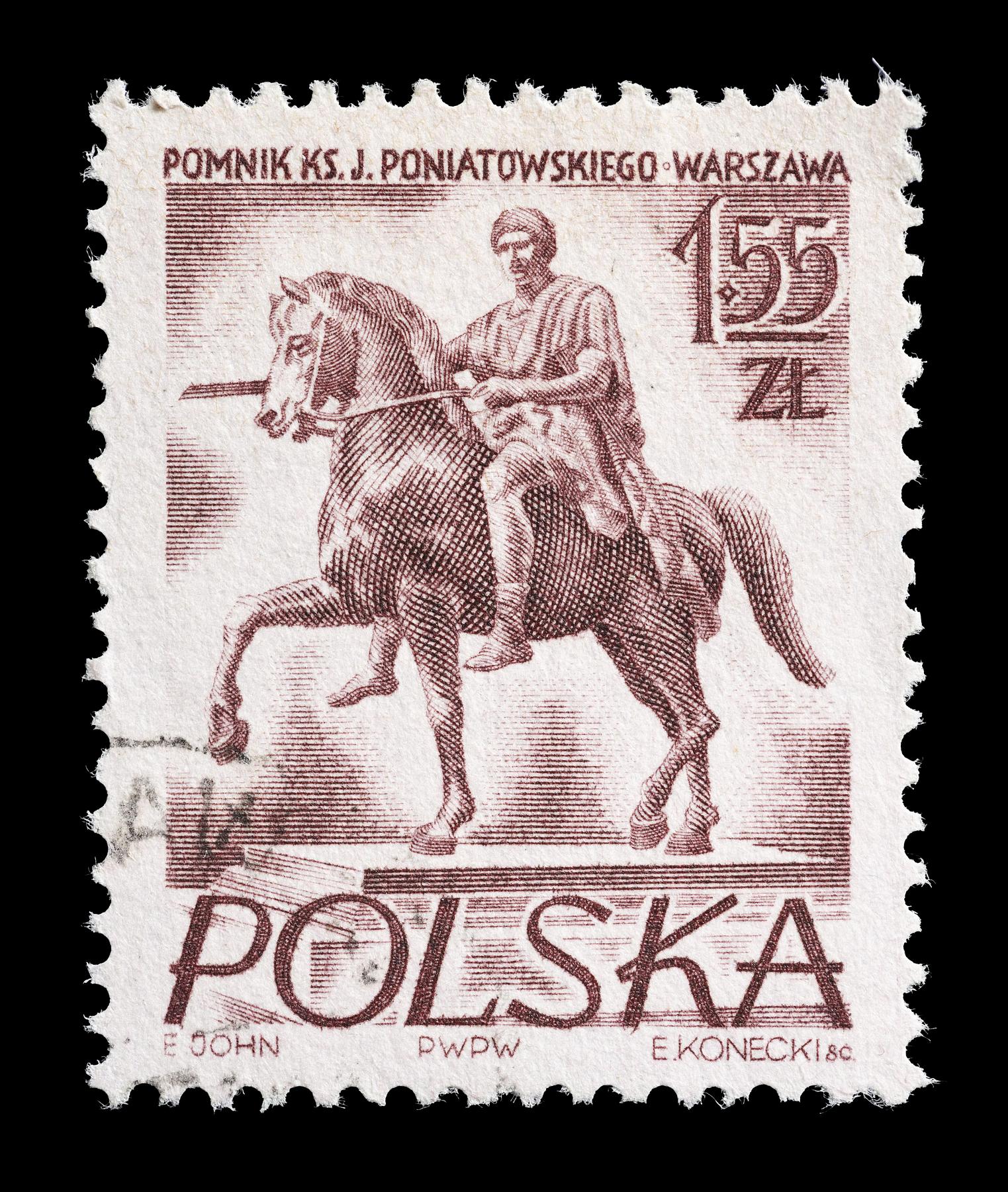 Polsk frimærke med Thorvaldsens statue af Józef Poniatowski, E2358