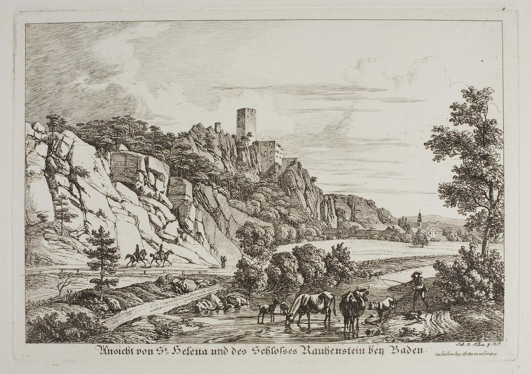 Udsigt over St. Helene og Rauhenstein-slottet i nærheden af Baden, E706