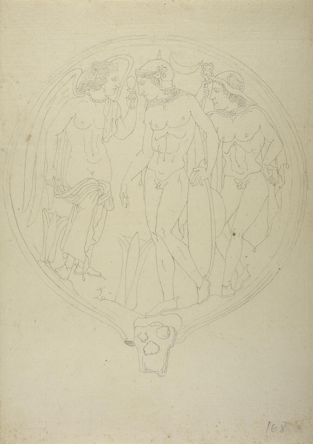Kriger, vinget gudinde og Hermes/Turms, D1134