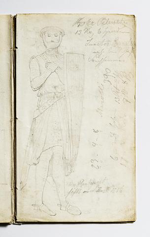 D1801,1,9 Middelalderlig gravfigur, mand i rustning med skjold