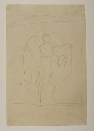 C178 Engel der holder et klæde med en portrætskitse, til ubekendt gravmæle
