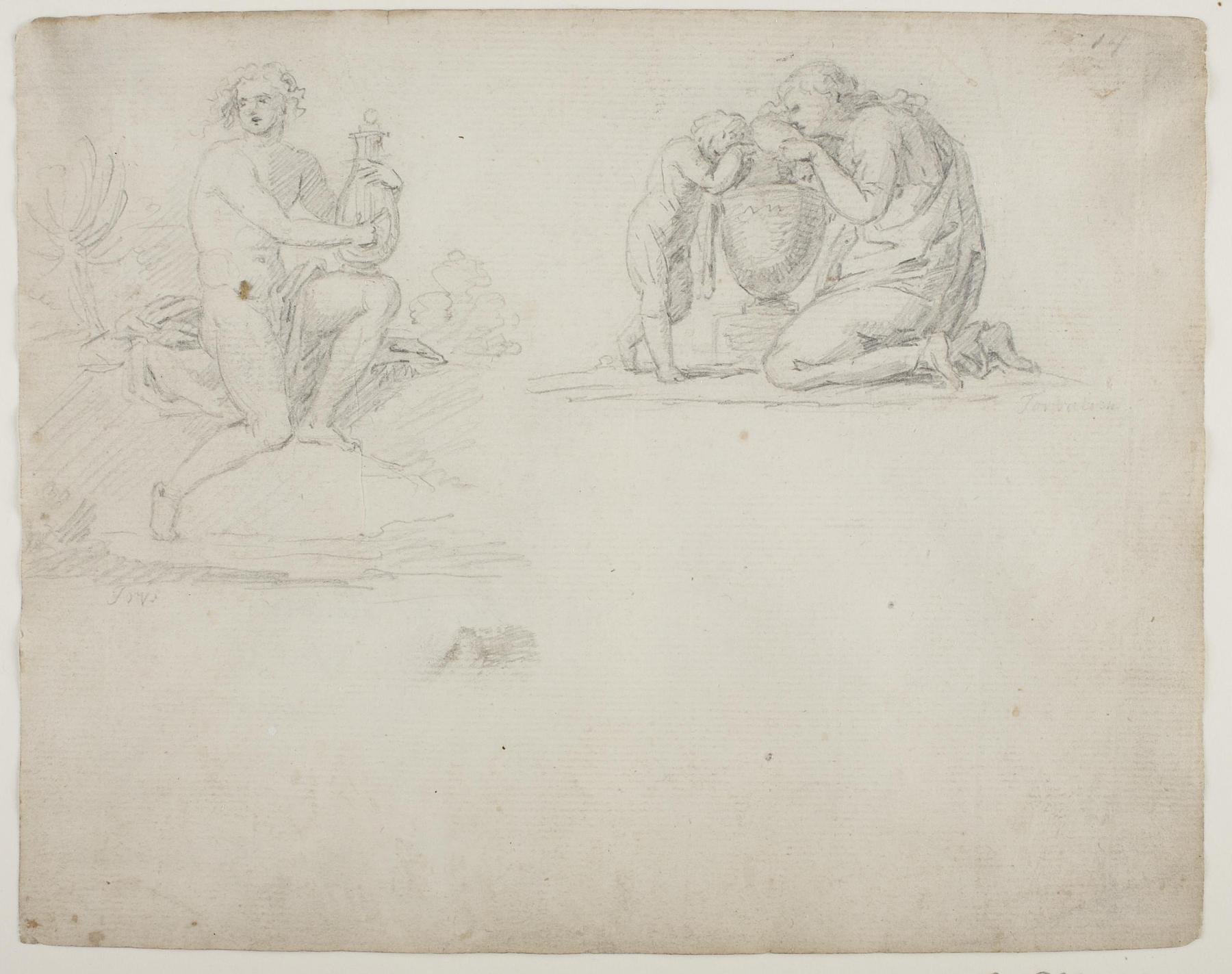 Mand siddende med lyre. Kvinde og barn ved en urne, C833,6
