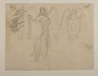 C179r Angel holding a cloth with portrait sketches, for an unknown sepulchral monument