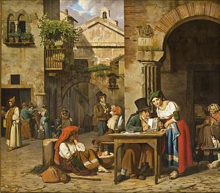 B266 A Roman Street Letter Writer Reading a Letter Aloud to a Young Girl