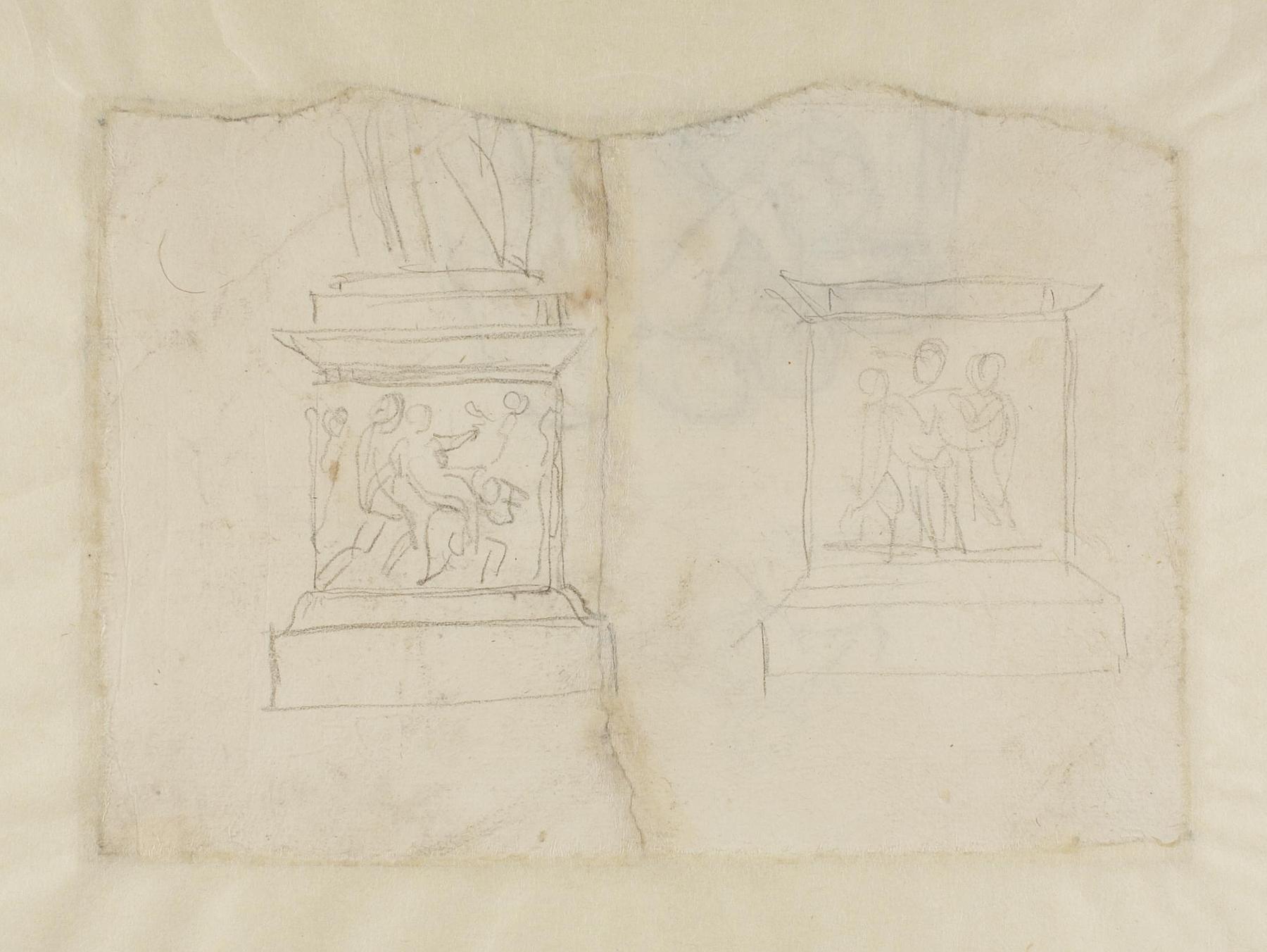 Two plinths with reliefs (one of which represents Nessus and Deianira?), C183v