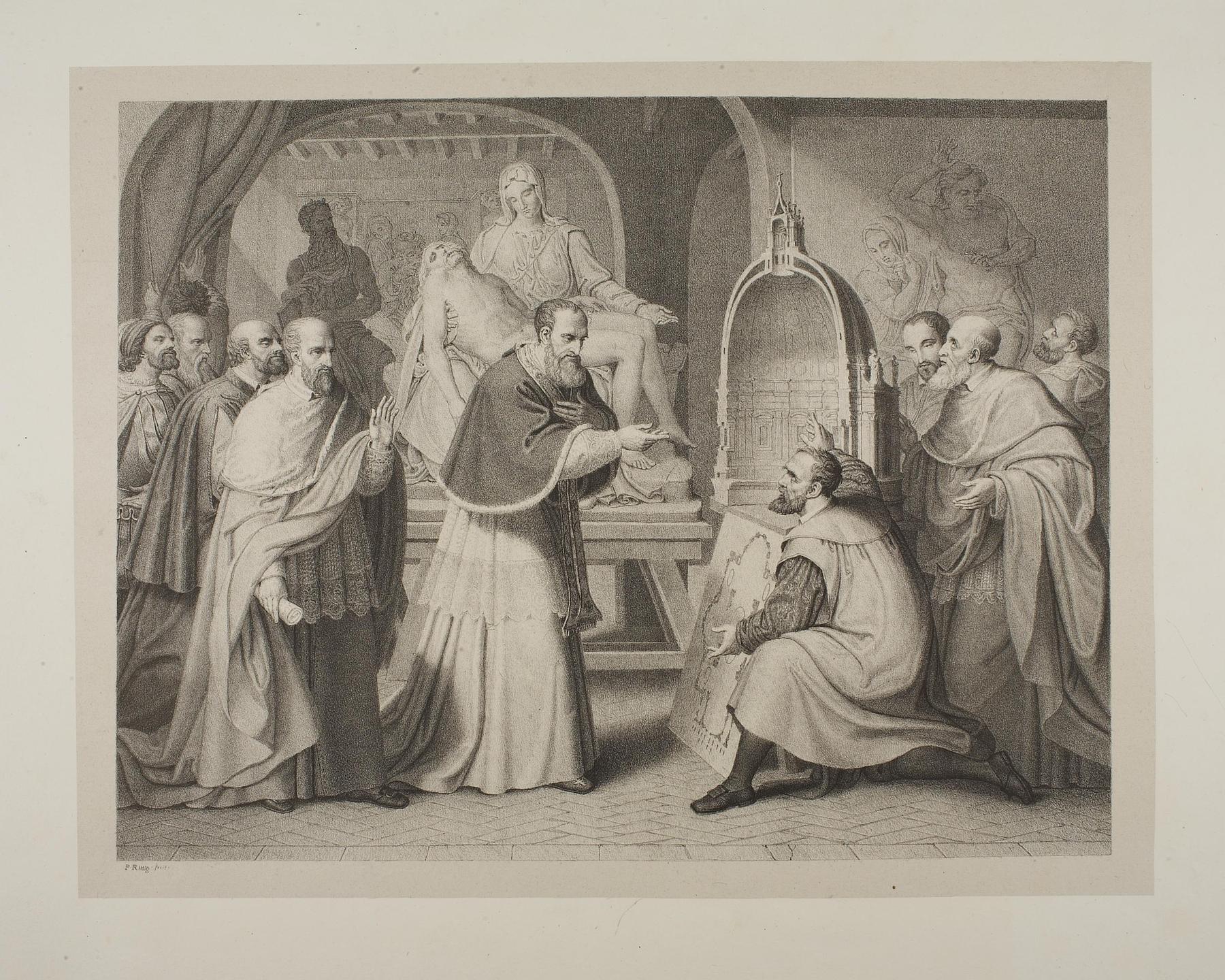 Michelangelo præsenterer sit projekt til Peterskirken for pave Paul 3., E1184