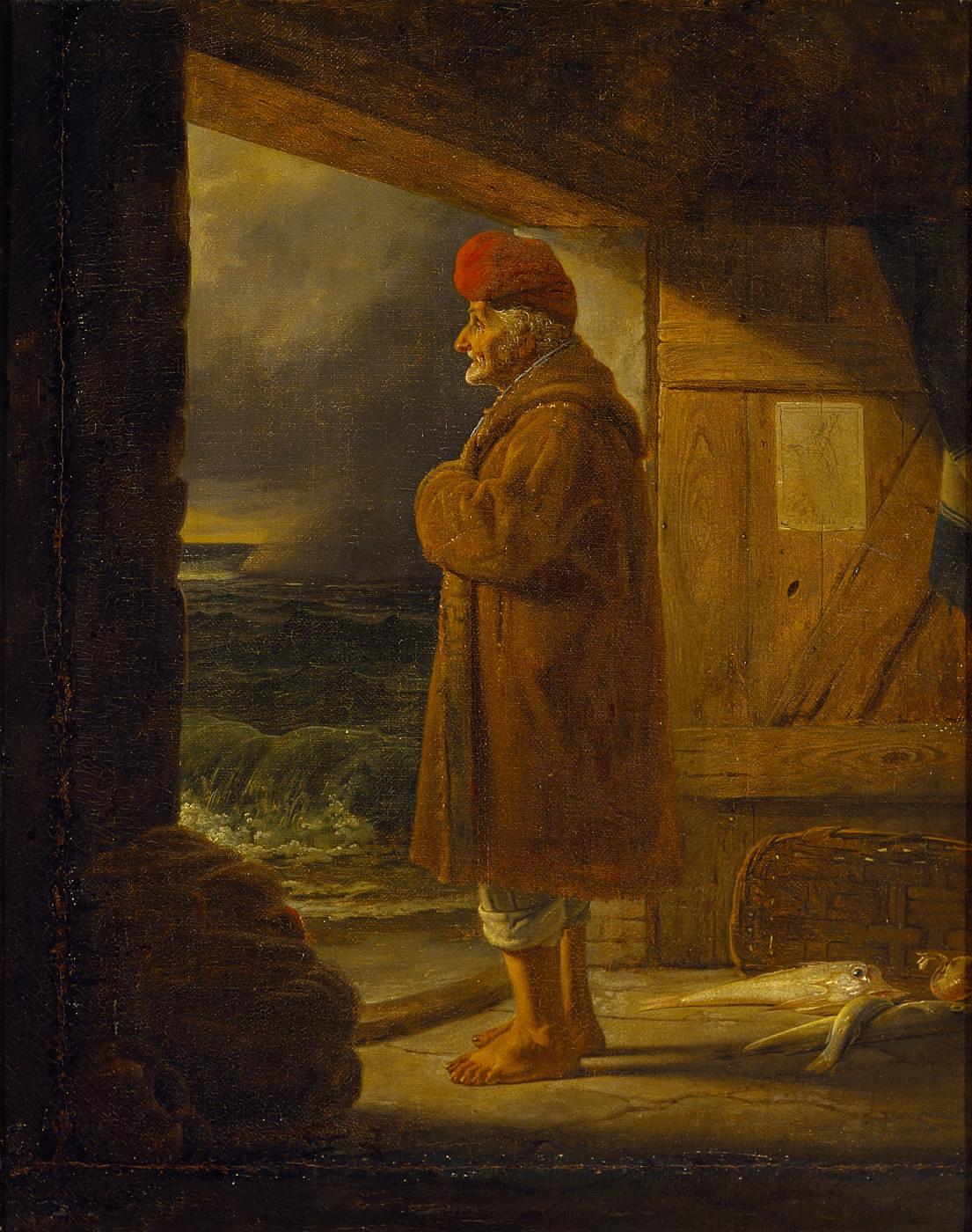 Gammel napolitansk fisker i døren til sin hytte, B269