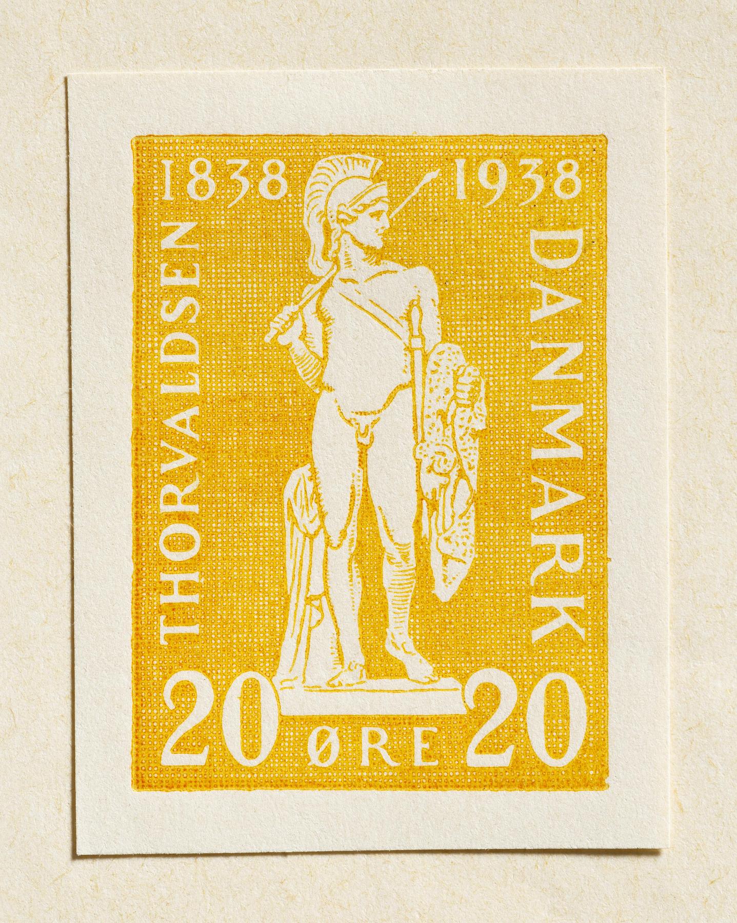 Prøvetryk af udkast til frimærke med Thorvaldsens Jason med det gyldne skind, E2354,4