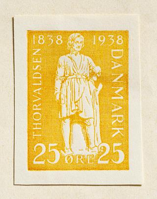 E2354,2 Prøvetryk af udkast til frimærke med Thorvaldsens selvportrætstatue