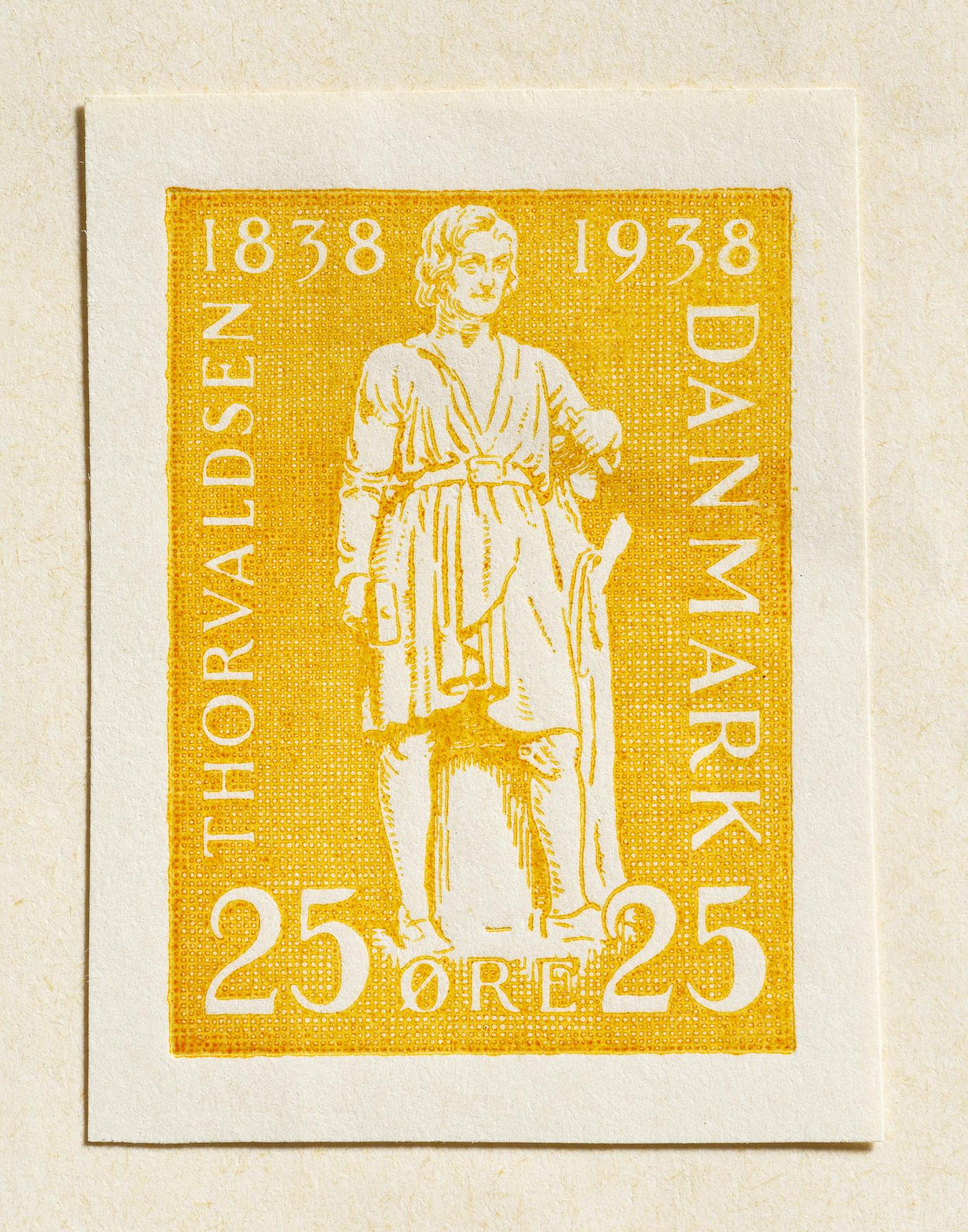 Prøvetryk af udkast til frimærke med Thorvaldsens selvportrætstatue, E2354,2