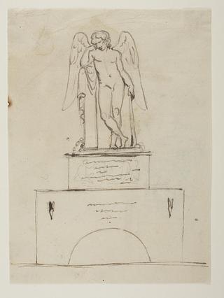 C186r Sepulchral monument with a statue of the Genius of Death