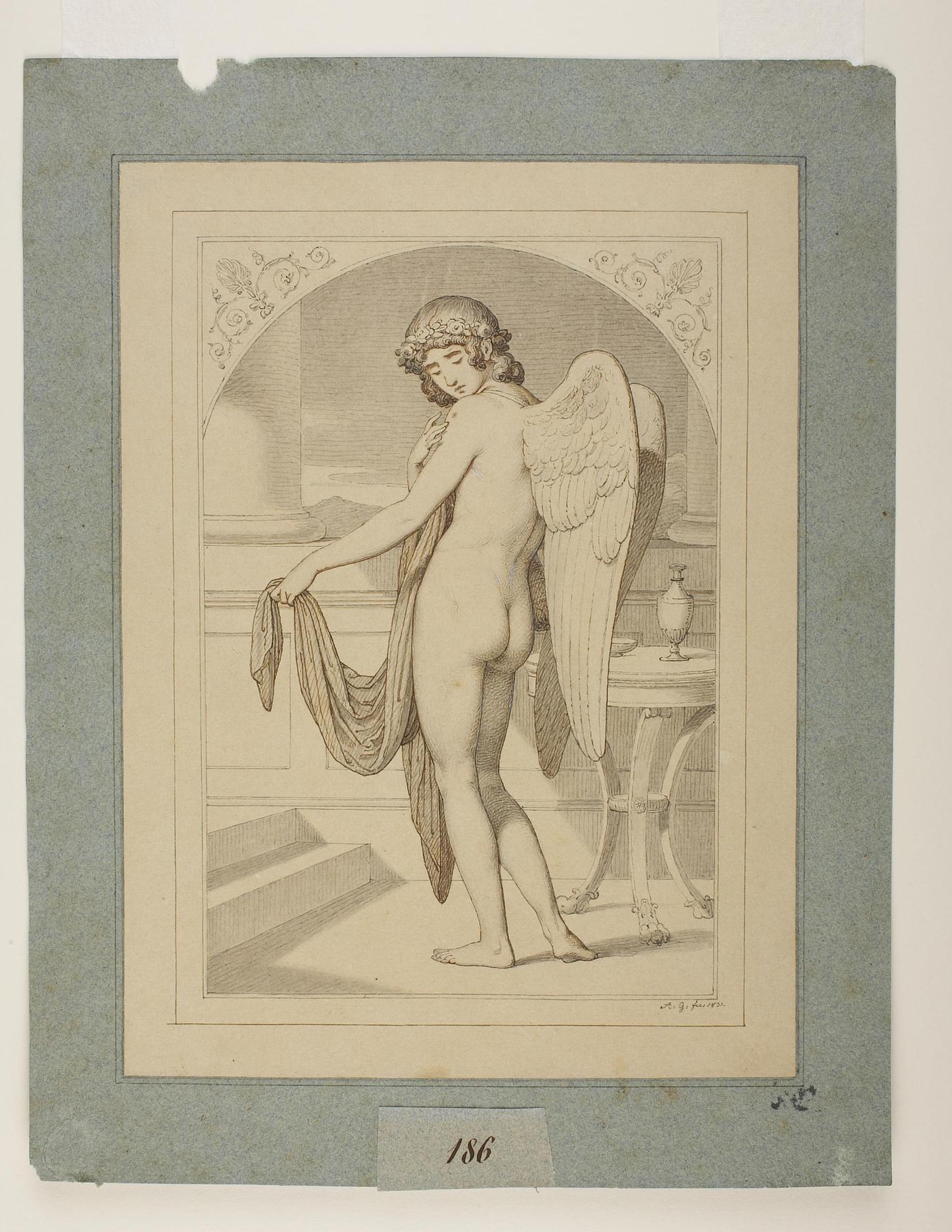 Cupid examining the spot from the oil drop, D669