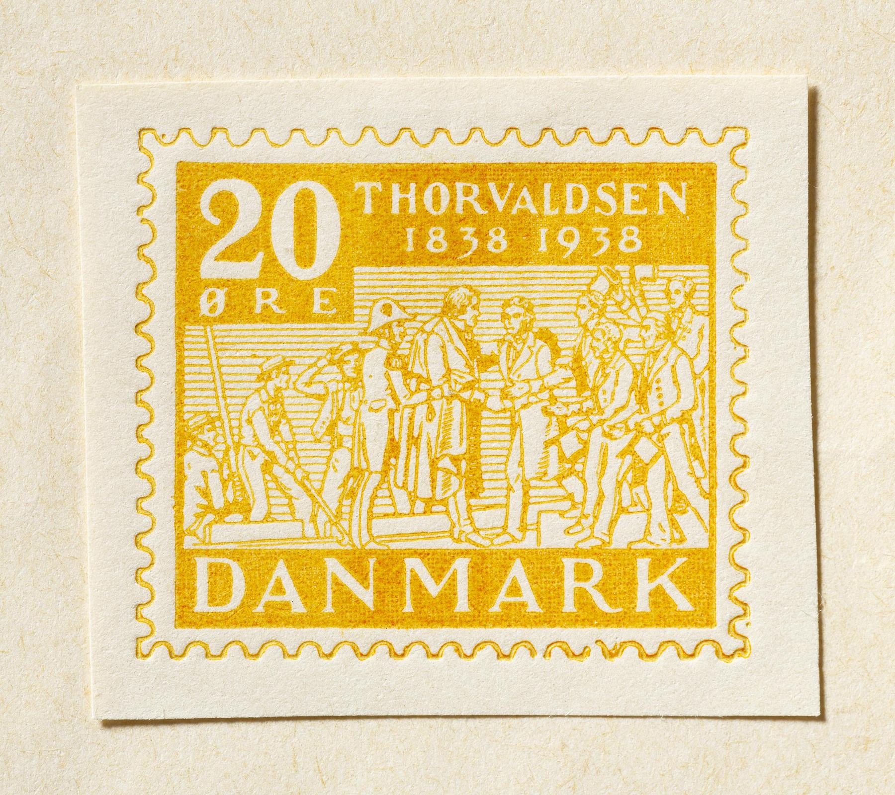 Prøvetryk af udkast til frimærke med Thorvaldsens hjemkomst 1838, E2354,3