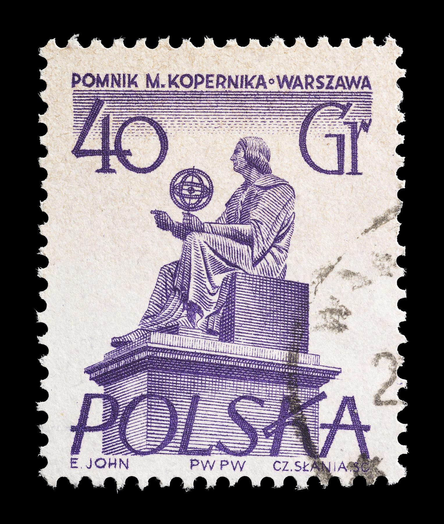 Polsk frimærke med Thorvaldsens statue af Nicolaus Copernicus, E2357