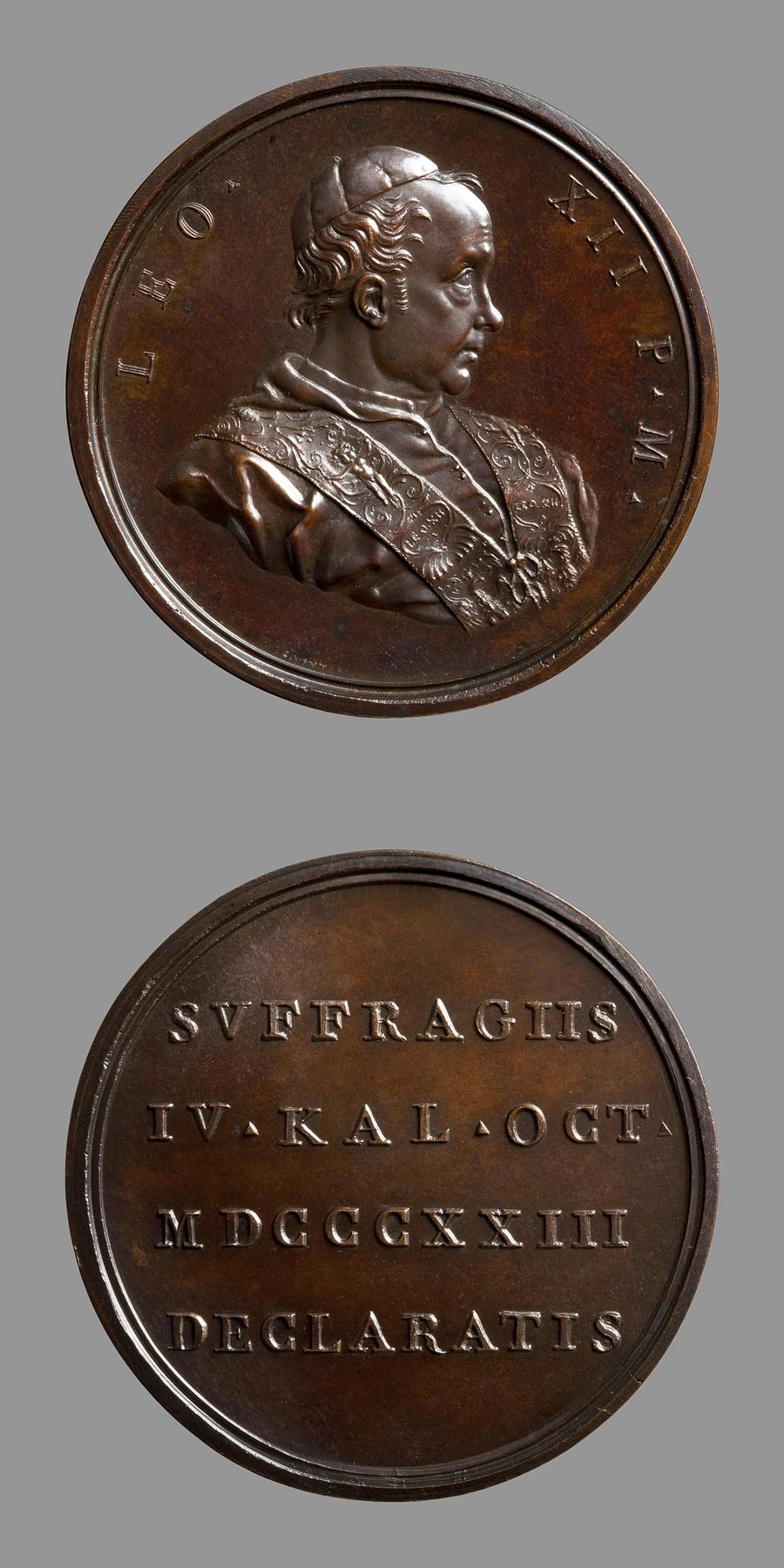 Medaljens forside: Leo 12. Medaljens bagside: Inskription, F132
