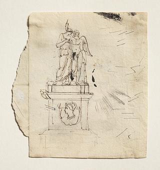 C187r Gravmæle med dødens genius og en kvindelig figur