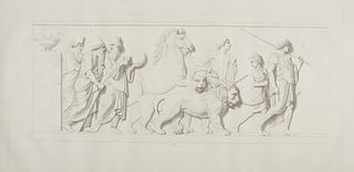 E33,13 Tre kaldæiske astrologer, perser med en løve og dreng med en tiger